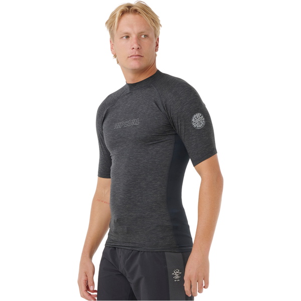 2026 Rip Curl Mens Dawn Patrol UPF Perf Short Sleeve Rash Vest 193MRV - Black Marle